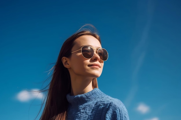 Woman blue sky fitness Generate Ai