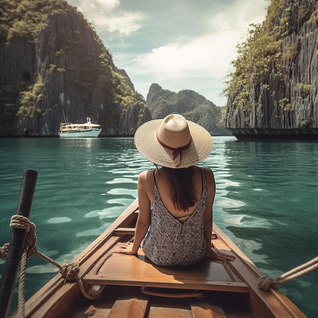 A woman in a boat in coron, palawan