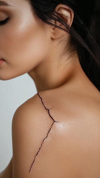 Photo woman body colloid scar on shoulder after surgery medical concept fracture