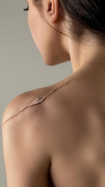 Photo woman body colloid scar on shoulder after surgery medical concept fracture