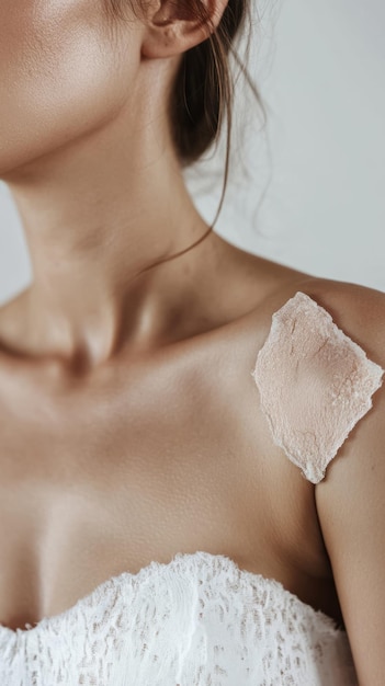 Photo woman body colloid scar on shoulder after surgery medical concept fracture