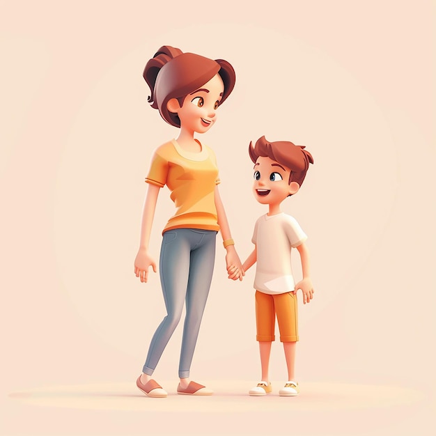 a woman and a boy are holding hands and a boy is holding hands