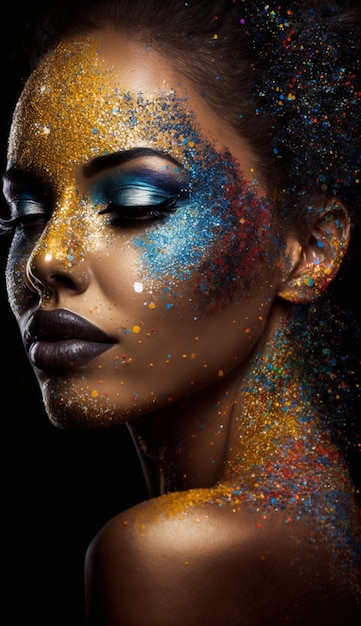 Woman in Brazilian carnival glitter body paint AI