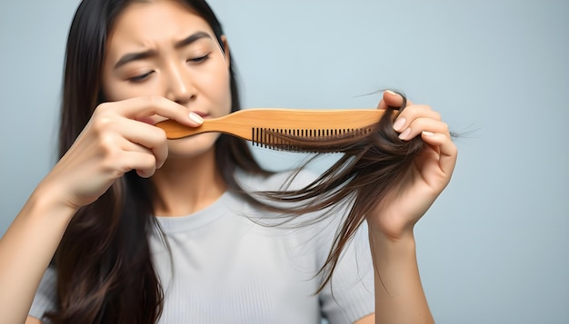 a woman brushing her hair with a comb that says  no hair