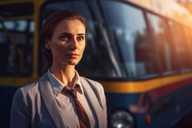 Woman bus driver City female working Generate Ai