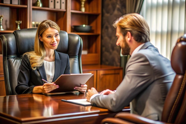 Photo a woman business advisor with a legal discussing contracts with a client