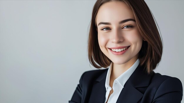 Photo a woman in a business suit smiling at the camera