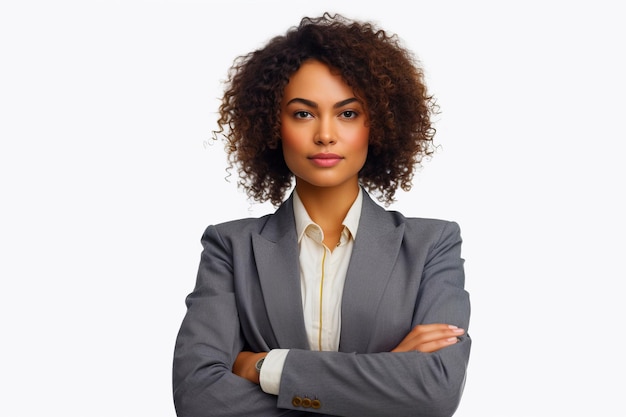 Woman in business suit with her arms crossed looking at the camera Generative AI