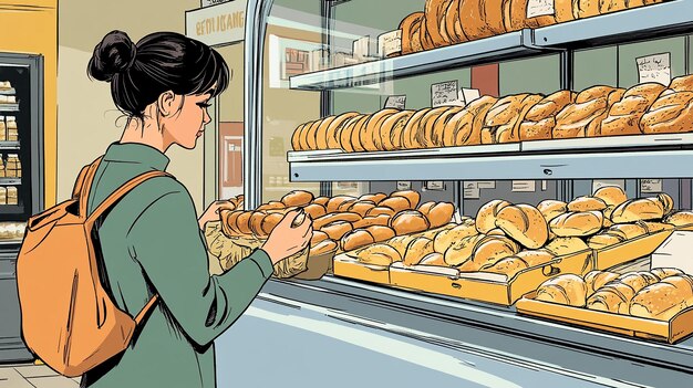 Photo a woman buying bread in a bakery