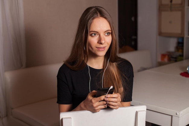 Woman in cafe listening music and enjoy her life