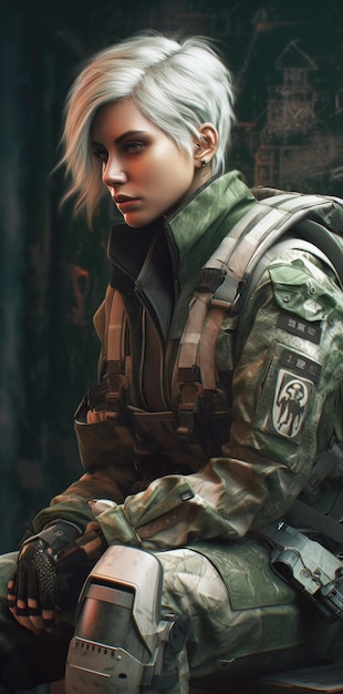 A woman in a camouflaged uniform with the logo of the game resident evil