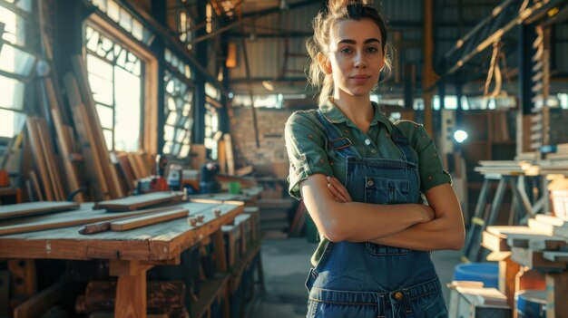 Photo the woman in carpentry workshop