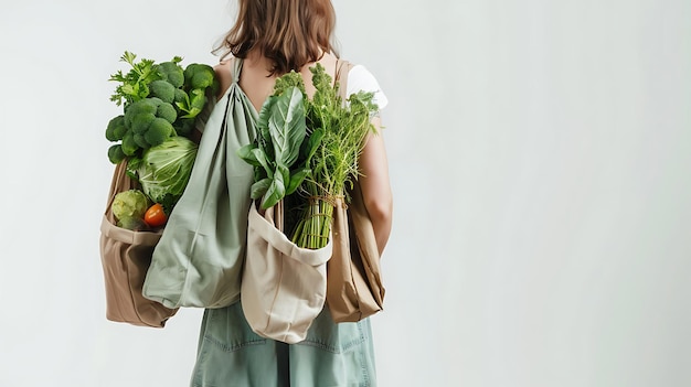 Photo a woman carrying a bag of vegetables with a bag of vegetables