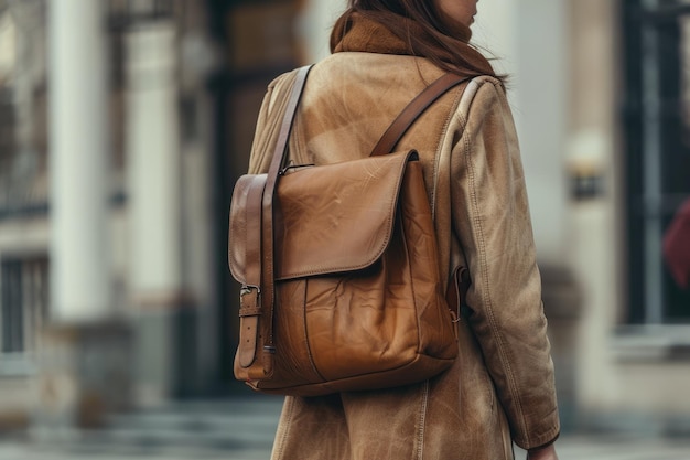 Photo woman carrying her leather crossbody bag