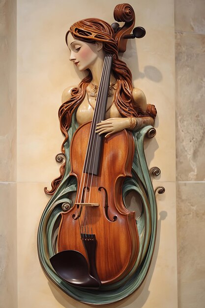 Photo woman carving holding a violin art deco style