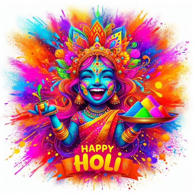 A woman celebrating Holi Festival Beautiful Holi Festival Background Festival of Colors Indian Fe