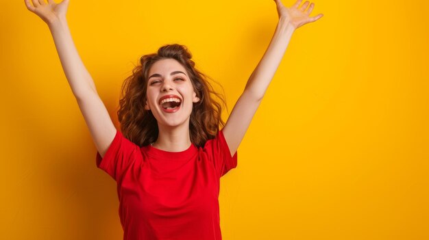 Photo a woman celebrating joyfully