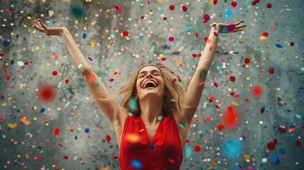 Photo a woman celebrating joyfully