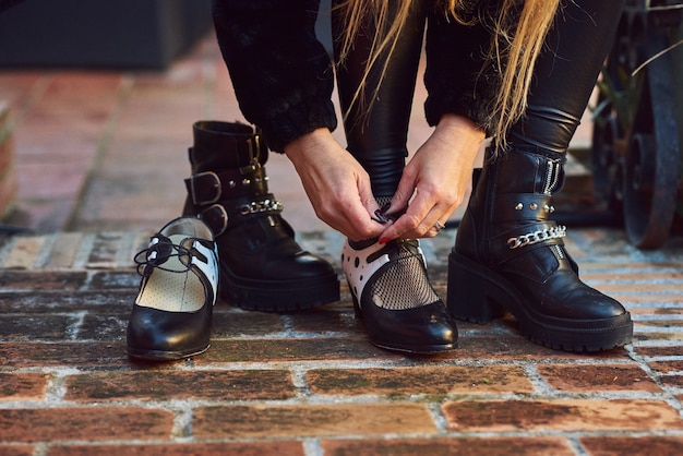 Woman changing shoes