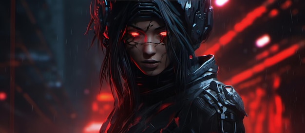 woman character cyberpunk style cyborg background wallpaper ai generated image