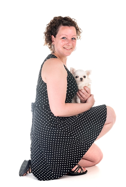 woman and chihuahua