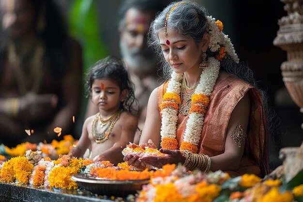 Photo a woman and a child are celebrating a festival