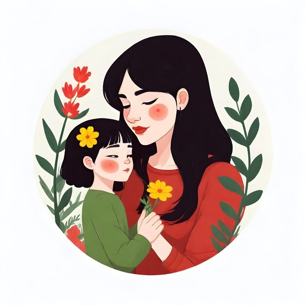 a woman and a child are holding flowers and a woman is holding a flower