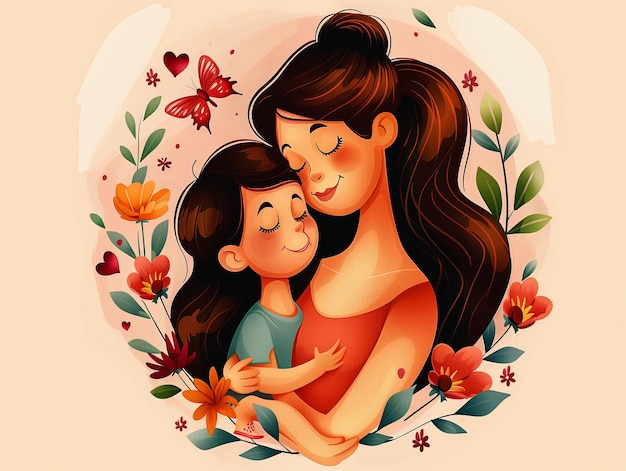 a woman and a child are hugging each other and the words quot love quot on the picture