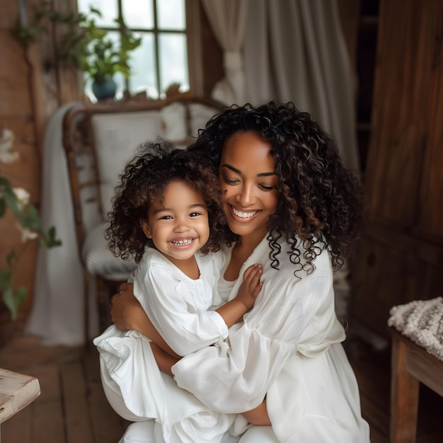 a woman and a child are hugging each other