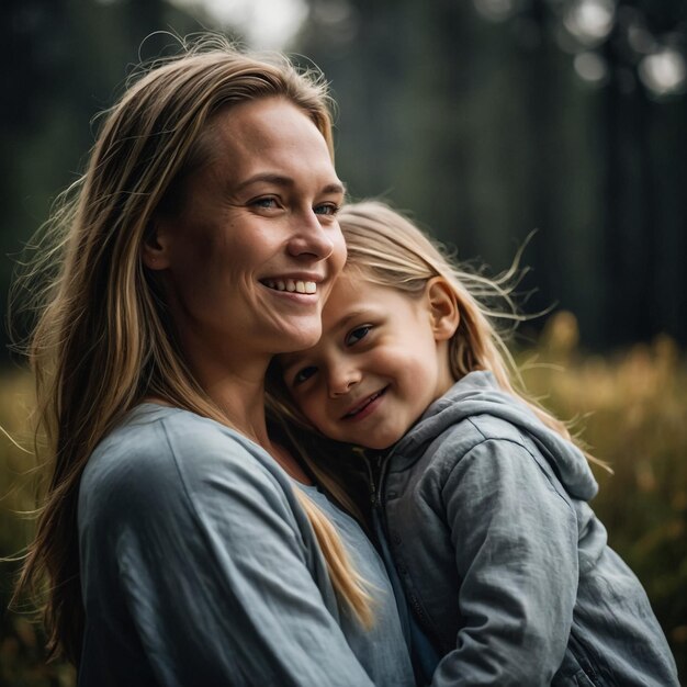 Photo a woman and a child are smiling and holding each other