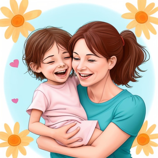 a woman and a child are smiling and holding their arms together