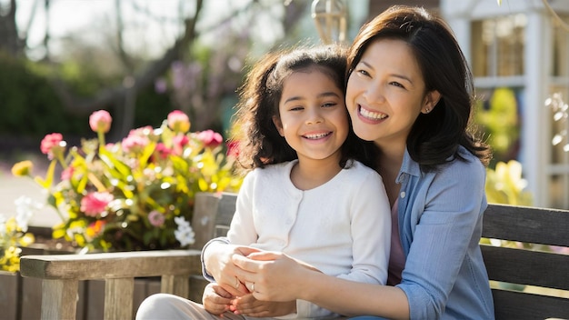 a woman and a child are smiling and smiling