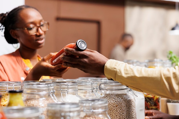 Woman chooses fresh organic product