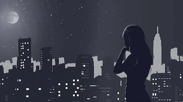 Woman in the city anime girl admiring night