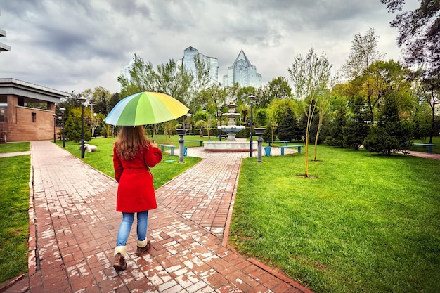 Woman in City Park at spring time