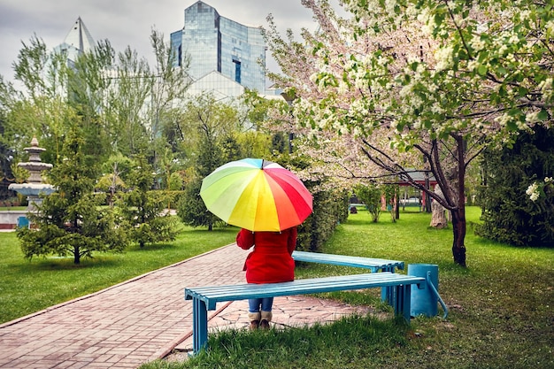 Woman in City Park at spring time