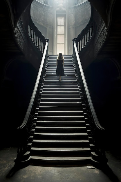 woman climbing a flight of stairs