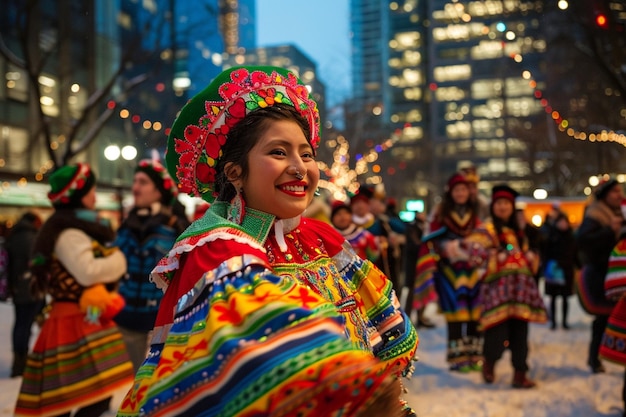 a woman in a colorful costume is wearing a colorful costume