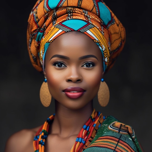 A woman in a colorful dress and a head scarf