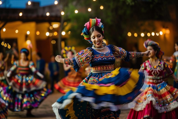 a woman in a colorful dress is dancing in front of a building with the words  do not  on the bottom