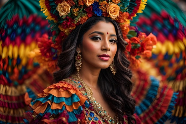 a woman in a colorful dress mexican costumes cinco de Mayo