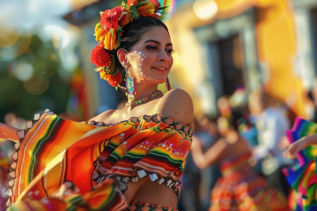 a woman in a colorful dress with the word quot hija quot on the side