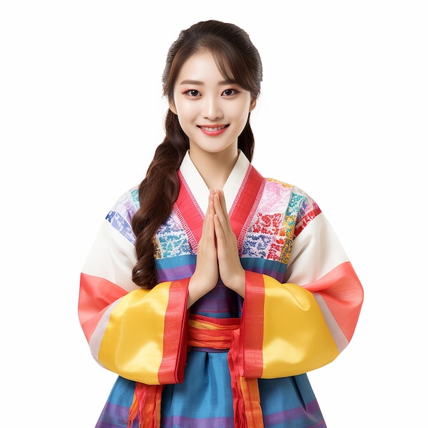 Woman in Colorful Hanbok Traditional Korean