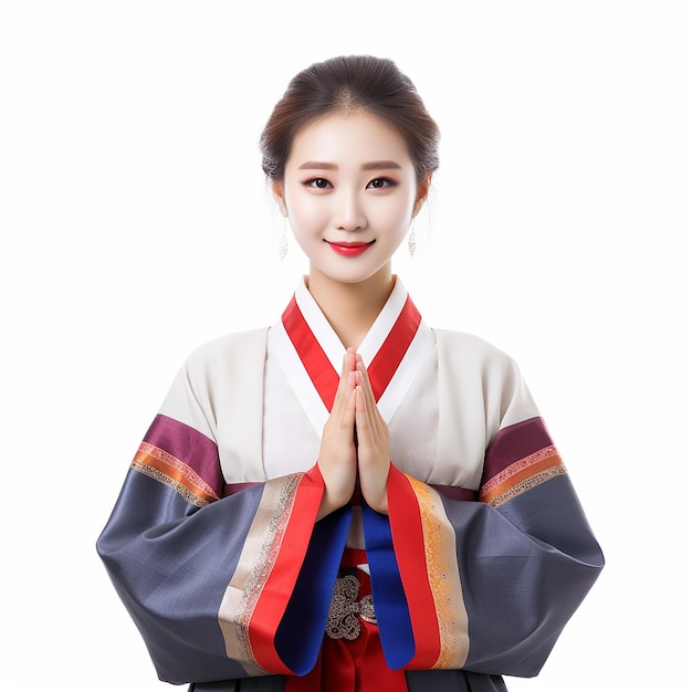 Woman in Colorful Hanbok Traditional Korean