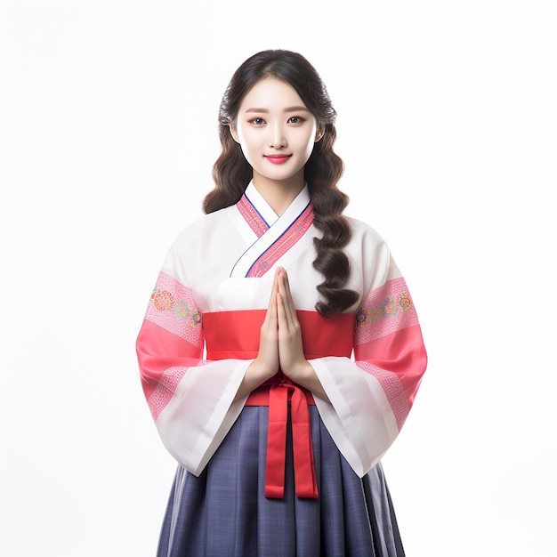 Woman in Colorful Hanbok Traditional Korean