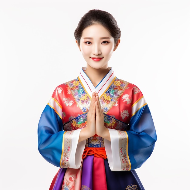 Woman in Colorful Hanbok Traditional Korean