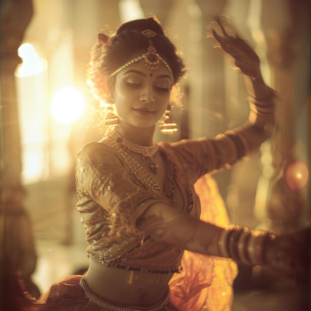 a woman in a colorful outfit is dancing in front of a large window