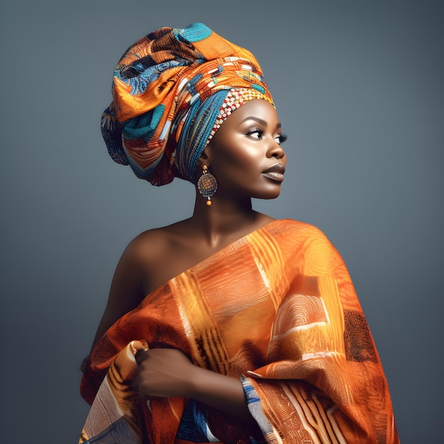 A woman in a colorful scarf is holding a blanket.