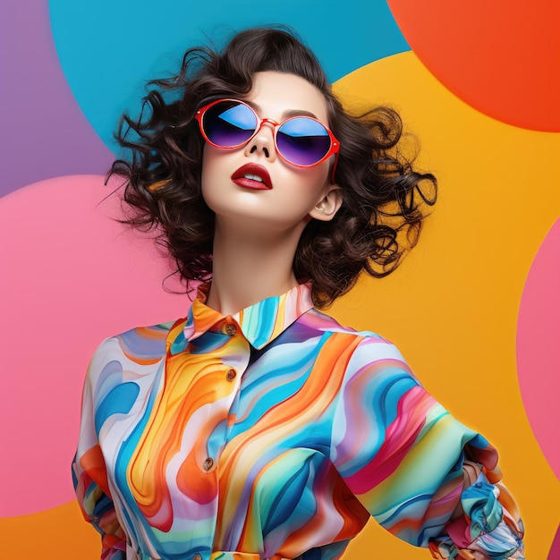 Woman in Colorful Shirt and Sunglasses