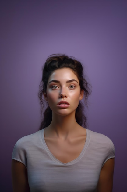 woman confused lavendar background